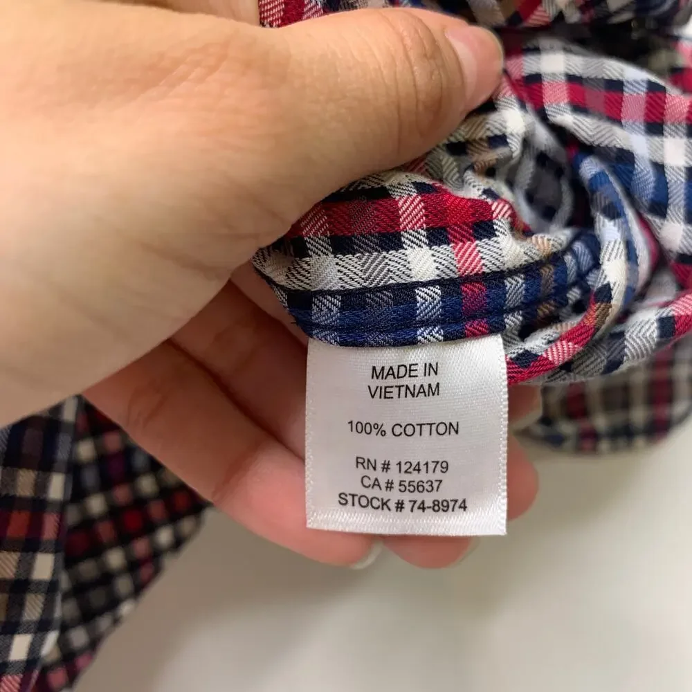 Johnston & Murphy Shirt Mens Medium Slim Flip Cuff Plaid Button Down Long Sleeve